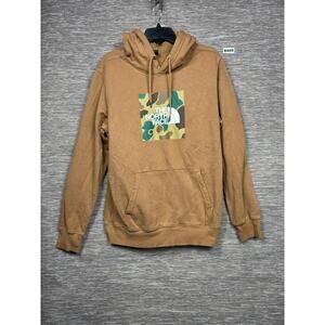 The North Face Hoodie Mens Medium Brown Camo Box Logo Fleece Pullover Sweatshirt